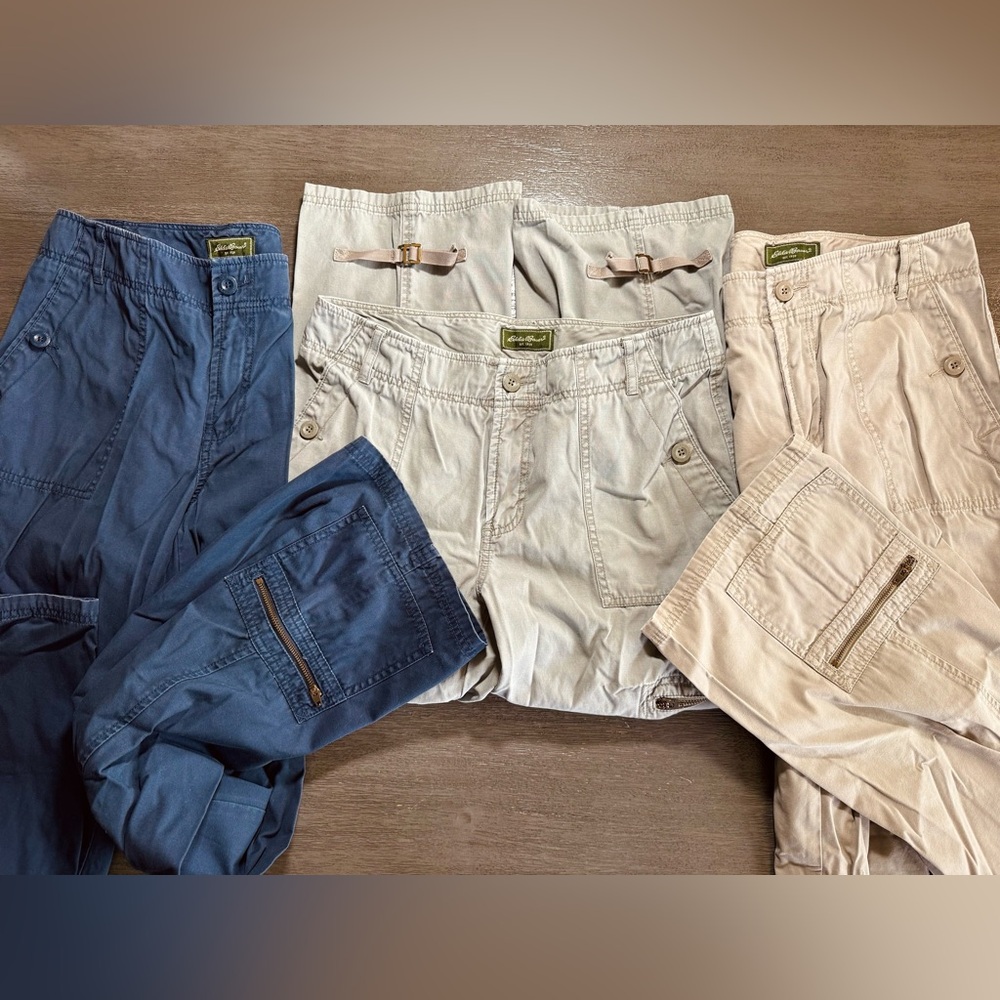 Eddie Bauer Tan Khaki Wide Leg Cargo Pants 90’s Vintage 8